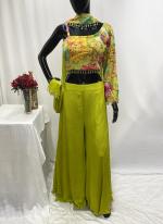 Chiffon Parrot Green Party Wear Sequins Work Readymade Indo Western